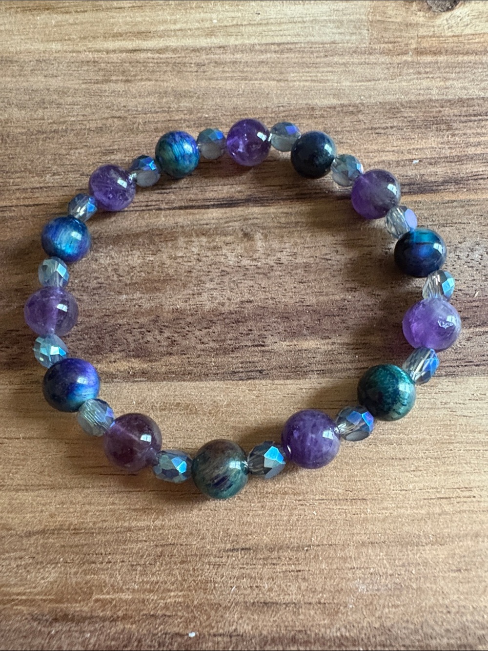 Handmade Amethyst & Tigers Eye Beaded Stretch Bracelet